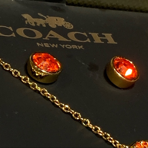 COACH Horse Carriage Crystal Necklace and Stud Earrings Set, 16" + 2" Extension - Picture 3 of 10